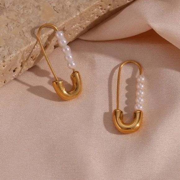NEW PEARL HOOP 18K GOLD EARNINGS, NICE EARRINGS, CUTE EARRINGS - Picture 5 of 6